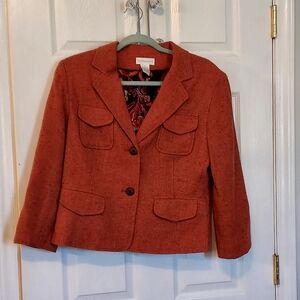 Y2K Wool Blend Tweed Burnt Orange Blazer size 10 Academia Worthington…